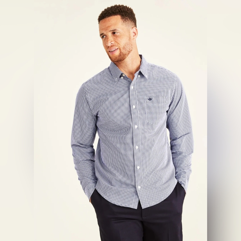 Dockers Signature Comfort Flex Shirt, Classic Fit (Big and Tall) in Blue | 2XLT